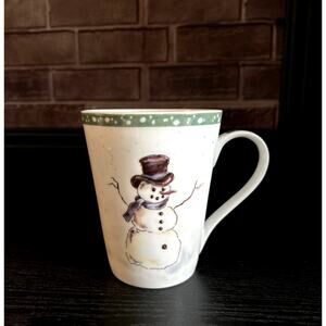 Tracy Porter Fallen Snowman Mug Christmas Green 2001 Vintage Holiday Coffee Cup